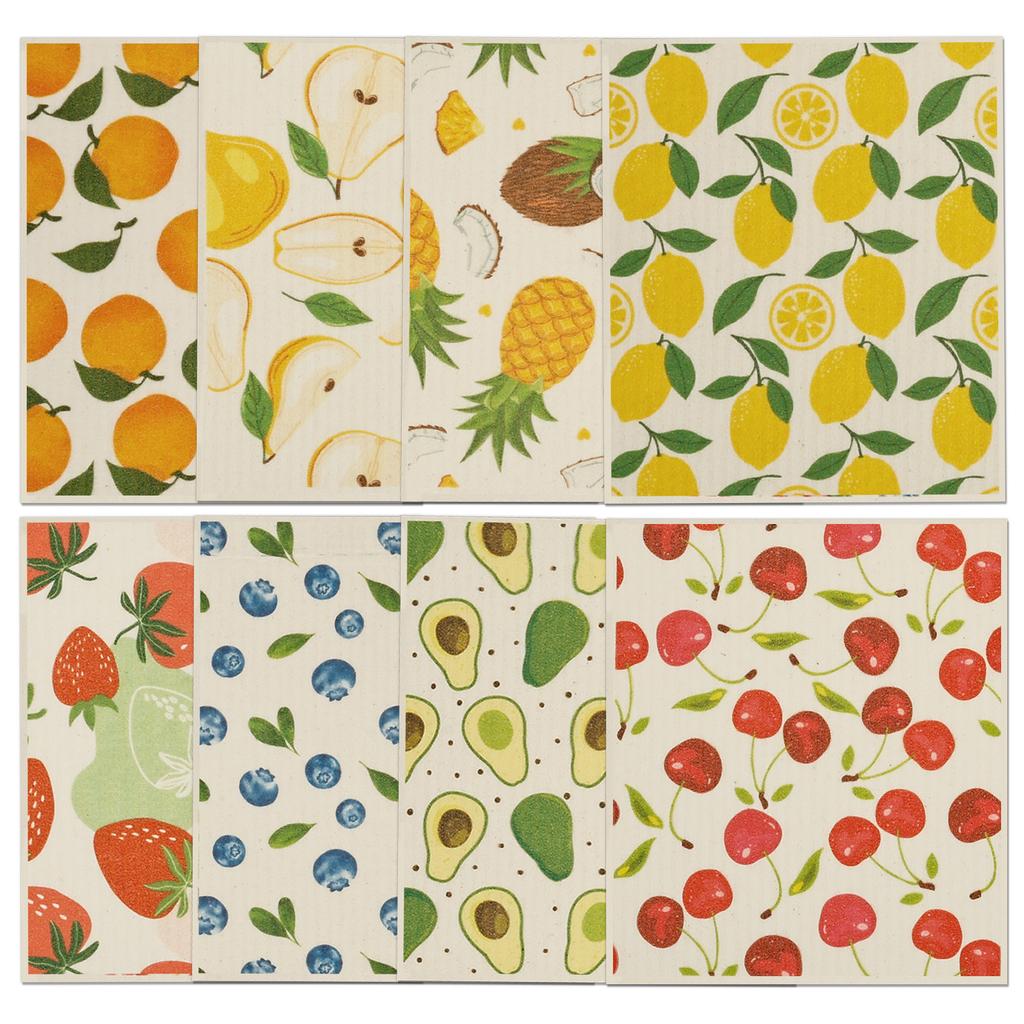 6/8Pcs Swedish Dishcloths Cellulose Cotton Fruit Style Kitchen Dish Towels Non Scratch Absorbent Cleaning Cloth for Dish Bowl