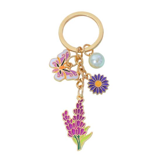 Keychain Pendant with Round Flower Butterfly Imitation Pearls Enamel фиолетовый