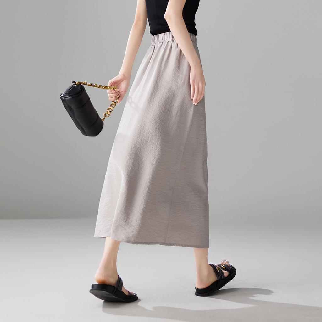 Wrinkled Mulberry Silk Half Skirt 2026 Summer Commuting Versatile Elastic Waist Mid Long A-line Umbrella Skirt