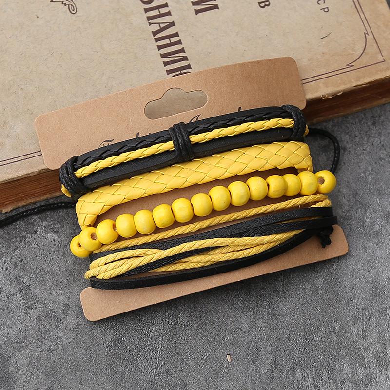 Yellow Green Braided Cowhide Leather Bracelet DIY Set (4 Pieces)