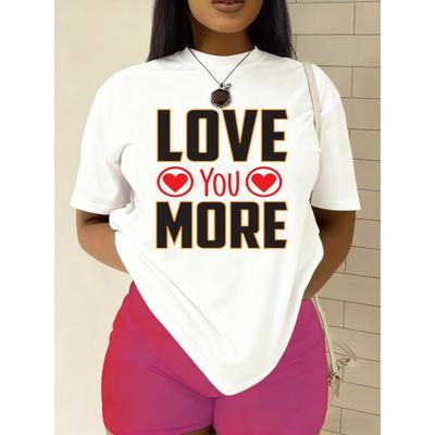 T-Shirt da Donna Taglia Europea Love You More - Top Casual Leggero a Manica Corta con Girocollo con Grafica per Amanti e Design Geometrico Coordinato per Coppie