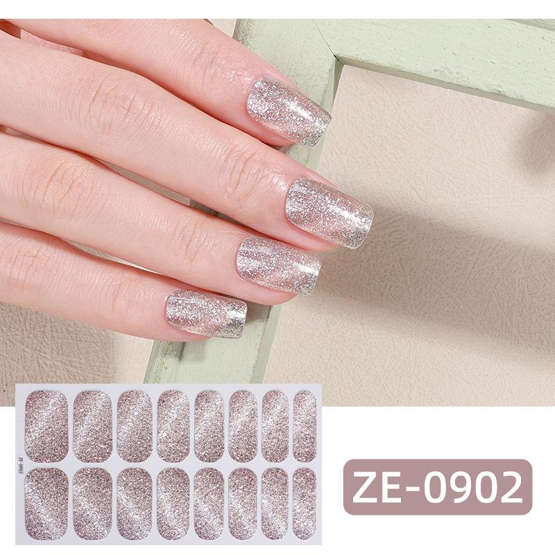 16Tips Cat Eye Nail Stickers, UV Semi-Cured Gel Nail Polish Strips Self-Adhesive Magnetic Cat Eye Effect Nail Art Wraps with Nail File