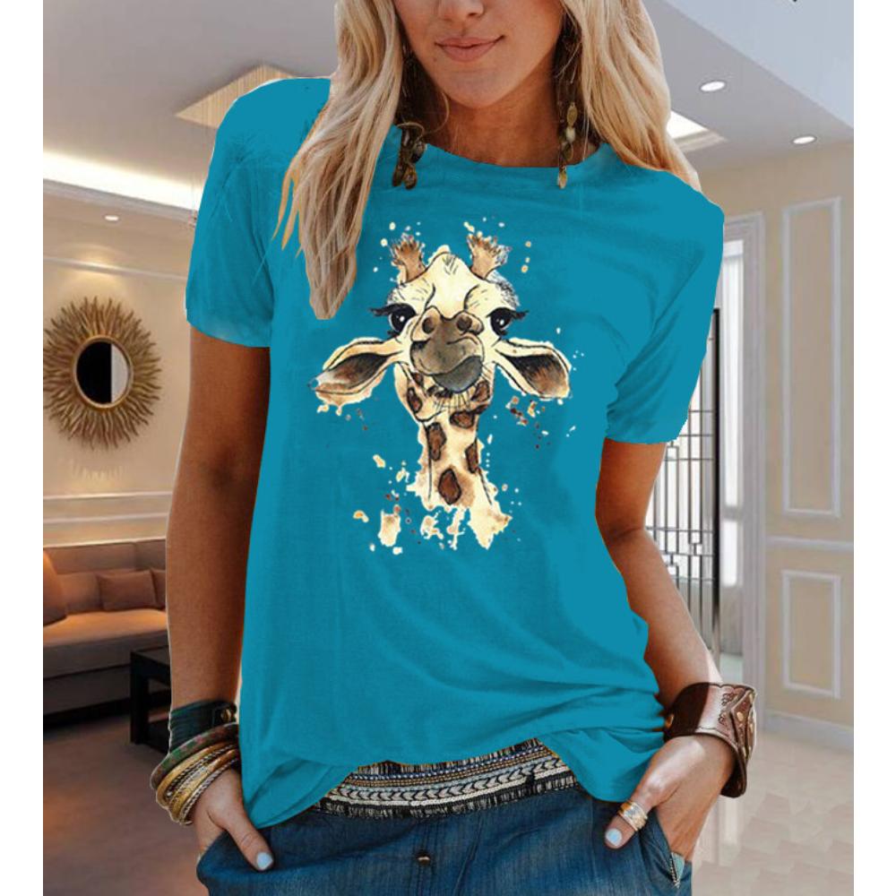 COTTON 100% Animal Flower Print Short Sleeve T-shirt Woman Aesthetic Clothes  Women Clothing  Graphic T Shirts  Oversized Tops