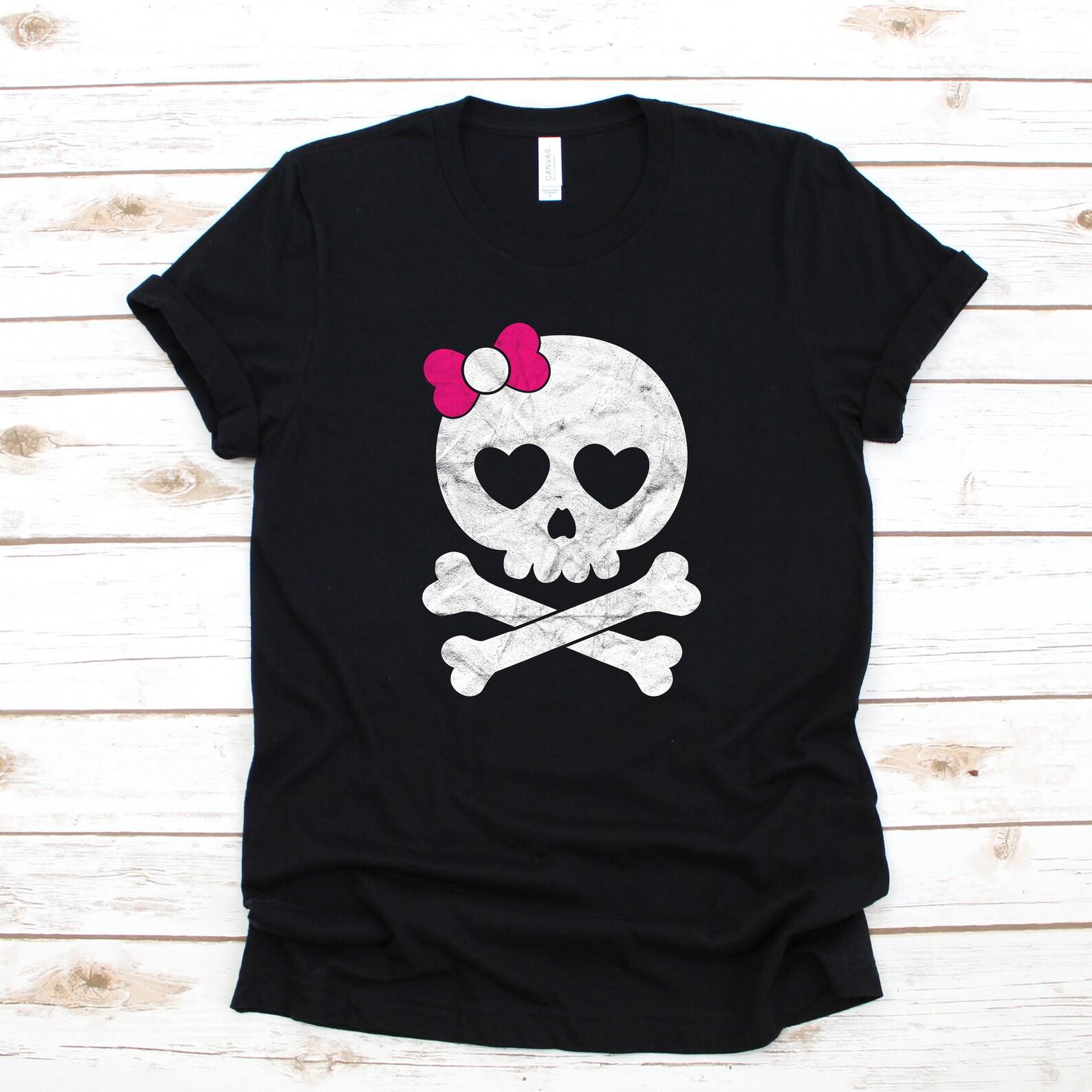 Skull Bow Tie T-Shirt, Cute Girl Skull T-shirt, Pink Bow Tank Top, Womens Tee,T-shirt, Sweet Skull Tee, Chic T-shirt S