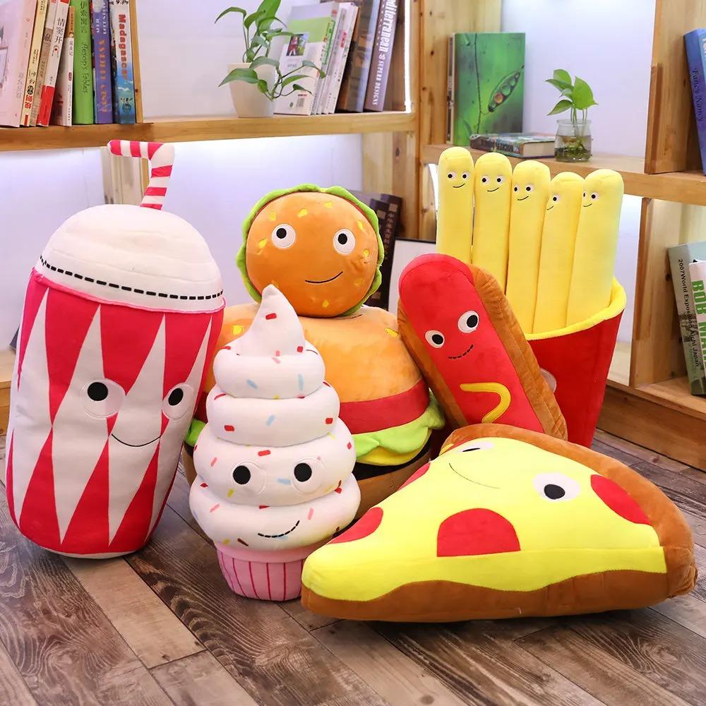 Cute Cartoon Plush Hamburger Ice Cream French Fries Toy Stuffed Food Popcorn Cake Pizza Pillow Cushion Kids Toys Birthday Gift