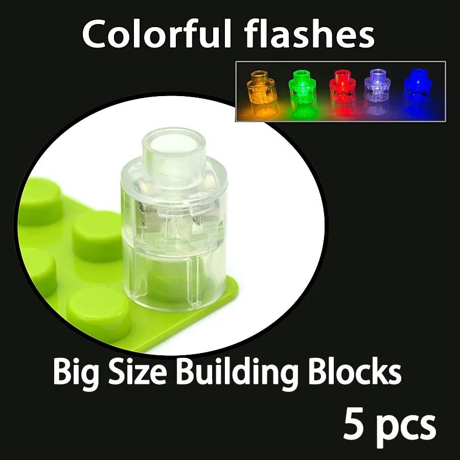 5Pcs Big Size Round LED Light Brick Luminous Lamp Accessories Flash Building Block Xmas Toy Lights Compatible With Leduo Brand