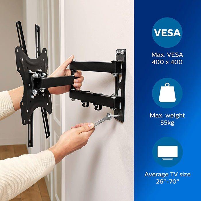 Support mural articulé - philips - 26p à 70p - inclinaison et pivotement - métal - noir