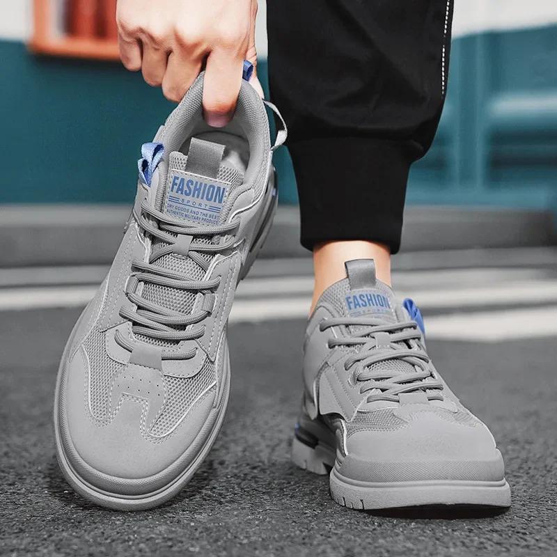 Pánské módní ležérní tenisky z umělé kůže, sportovní boty ze síťoviny, prodyšné, pohodlné, odolné proti opotřebení