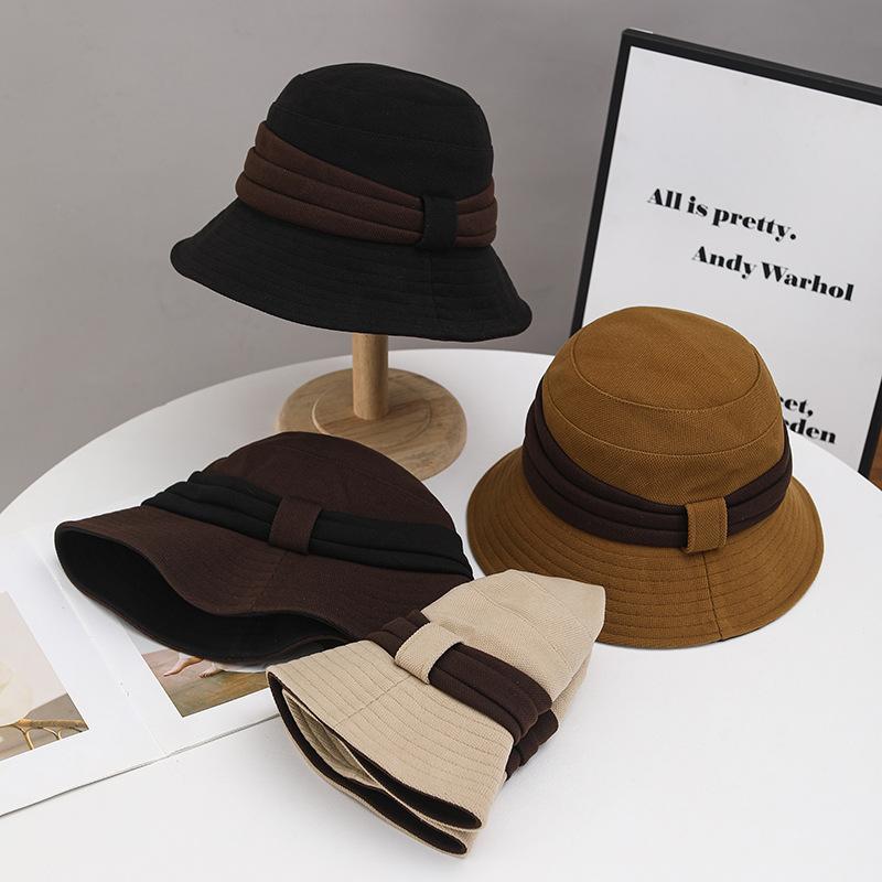 Autumn and winter new fisherman's hat children contrasting colors high-quality outdoor sunshade basin hat windproof temperament versatile sun hat