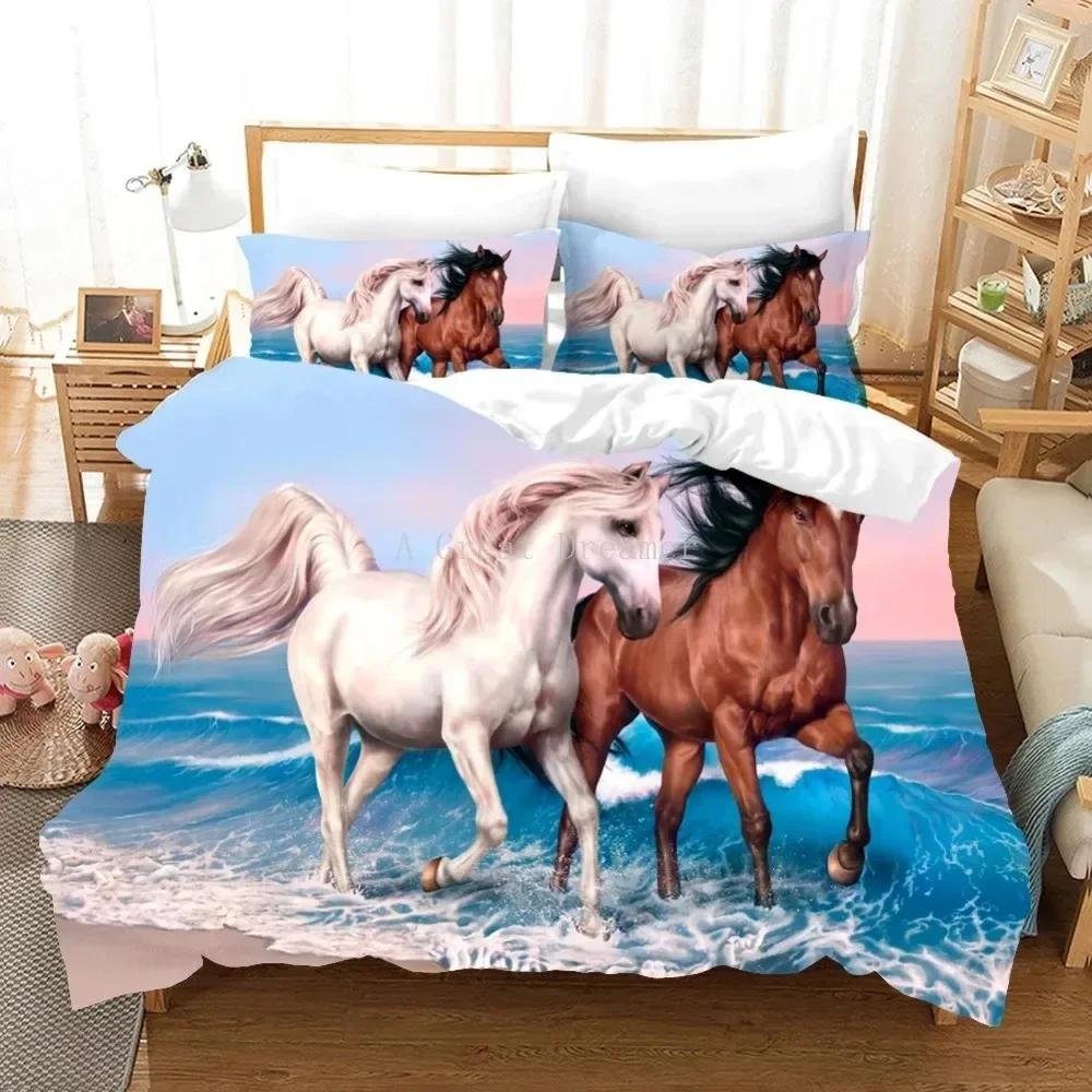 Running Horses Comfortable Duvet Quilt Cover Pillowcase Bedding Set Children Bedroom Decoration Home Textile