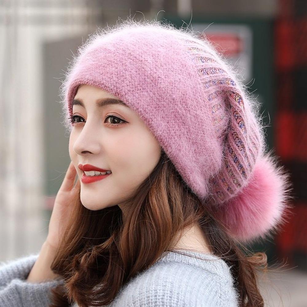 Wool Hat Women's Winter Versatile Rabbit Fur Hat Women's Winter Tide Thickened Warm Knitted Hat Cute Beret Women