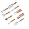 9 PCS Silver Wooden Color Cooking Tool Set Stainless Steel Kitchen Gadget Set Home Kitchen