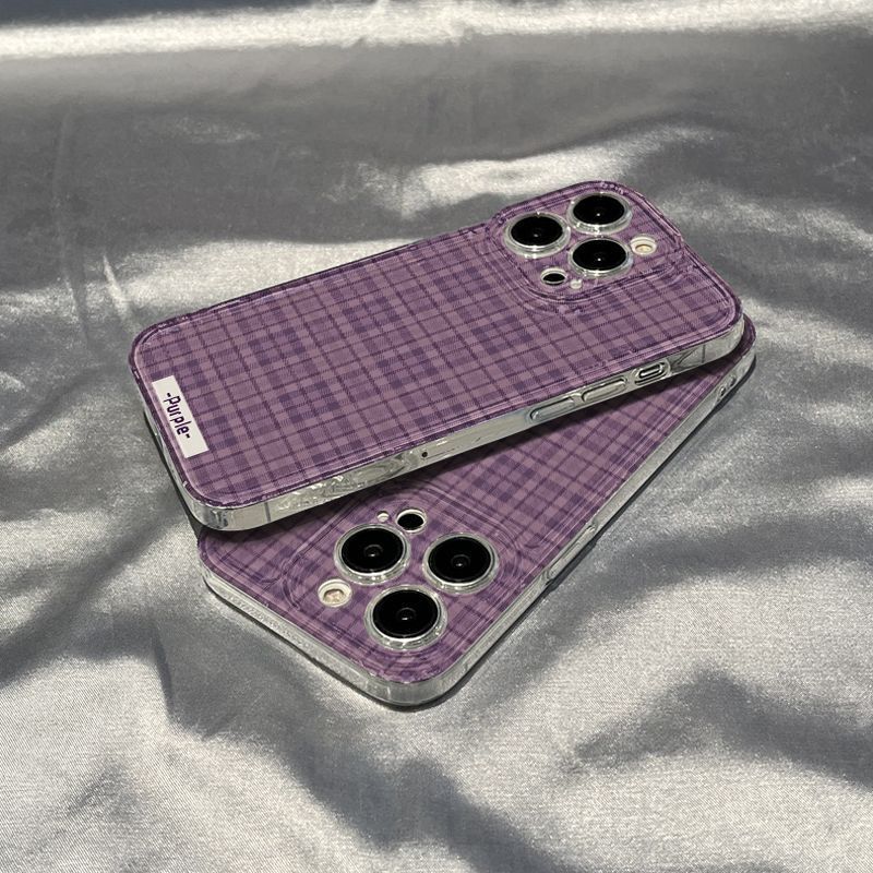ins Purple plaid iPhone17Promax mobile phone case niche application Apple 16Pro space case 15 simple