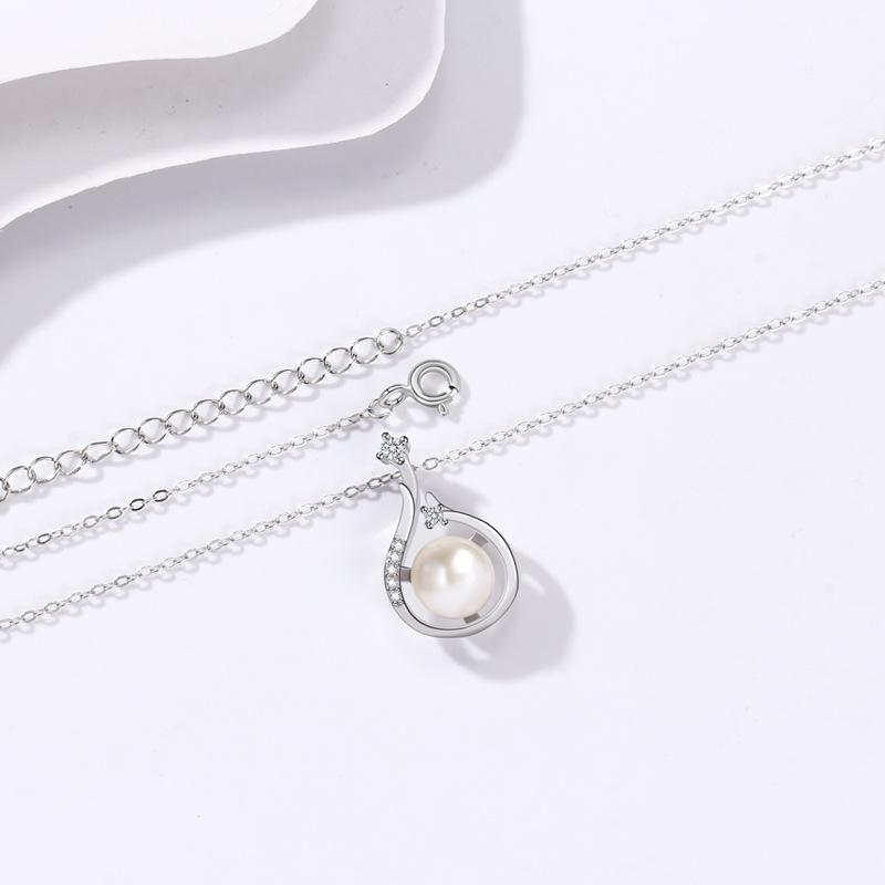 Freshwater Pearl Necklace Women'S Summer Retro Full Diamond Simple Mother Style Collarbone Chain Niche Fashion Geometric Pendant Quality