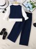 British Style Girls' Three-Piece Suit: Dark Blue Vest, White Long-Sleeve Shirt, Dress Pants