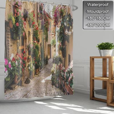 Waterproof Shower Curtain Nature Scene 3D Flowers Print Home Bathroom Decor