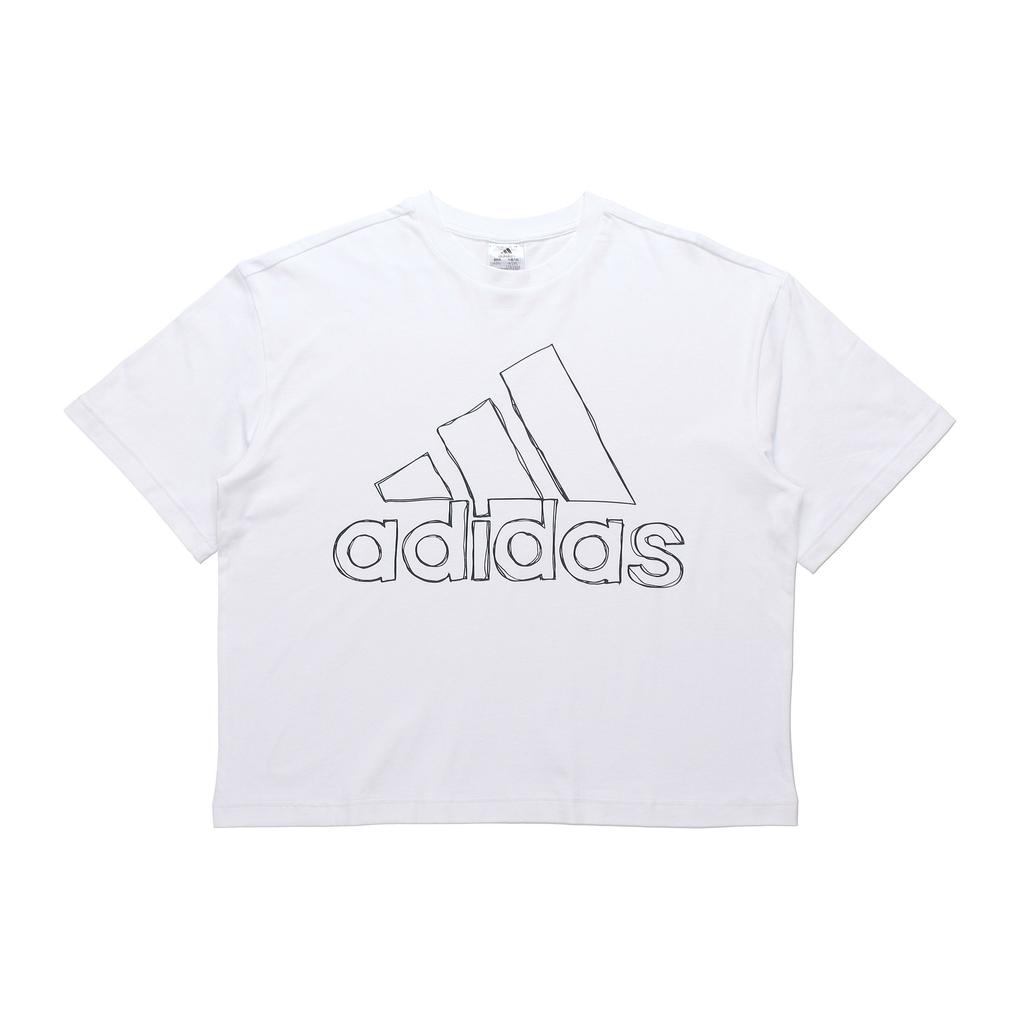 Adidas Big Logo Print Short Sleeve T-Shirt Women Tops White GV5173