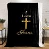 I Love Jesus Golden Cross Design Patterned Flannel Blanket Perfect for the Bedroom Living Room, Sofa, or a Little Nap