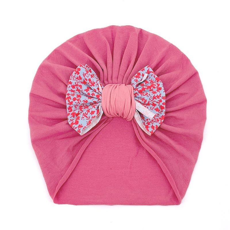 New Infant Printed Bow Hat Children's Comfort Warm Hat Baby Fontanelle Hat Dome