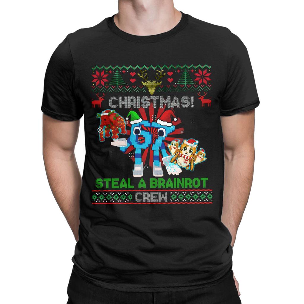 Men TShirts Funny With Elephant And Meowl Steal A Brainrot Christmas Crew Awesome 100 Cotton Tee Shirt Round Collar Tops Gift