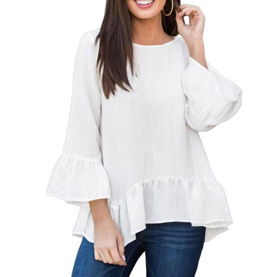

Женская рубашка с круглым вырезом, нерегулярная рубашка с рюшами и рукавами больших размеров, блузка