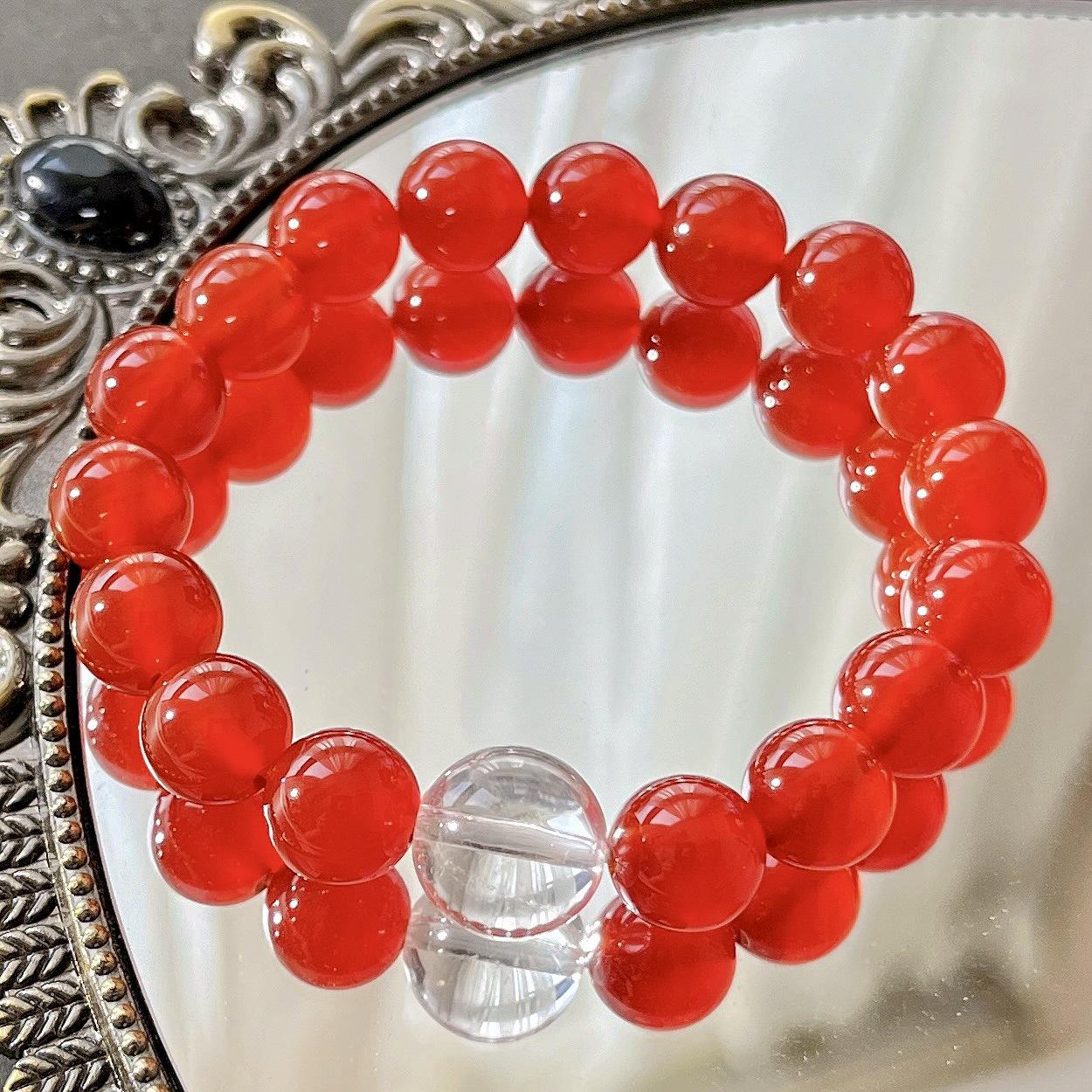 10Mm Pigeon Blood Red Ice Transparent Natural Chalcedony White Crystal Design Bracelet Bracelet