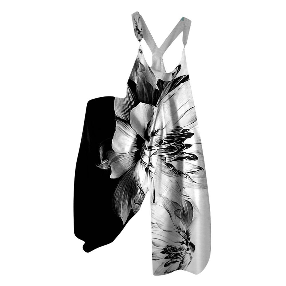Women's Adjustable Strap Floral Print Overalls Jumpsuit Loose Fit Wide Leg Casual Suspender Pants