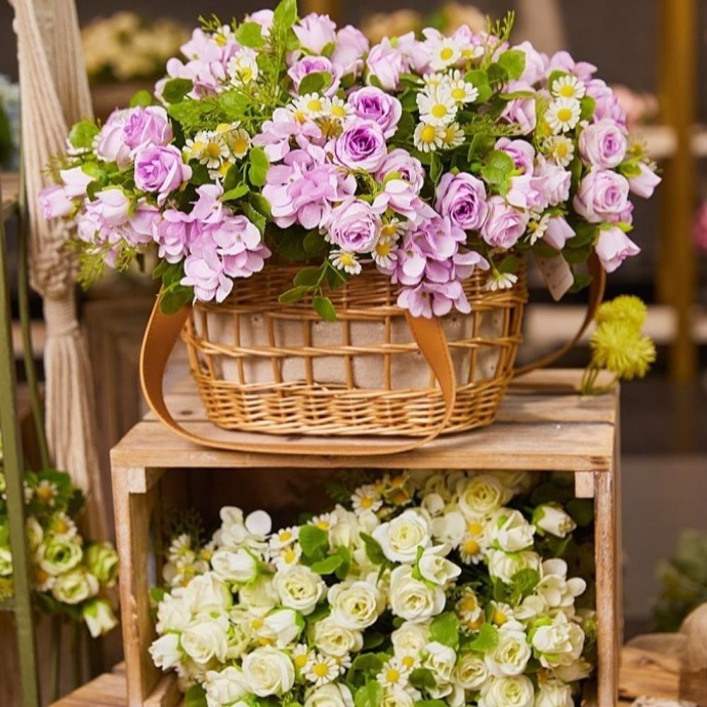 Simulated Artificial Flowers Hydrangea Daisy Silk Rose Bouquet Wedding Backdrop