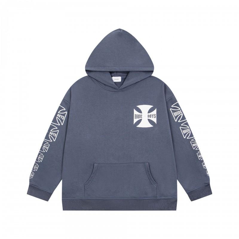 RHUDE Sweat à capuche en coton épais à imprimé graphique pour homme Décontracté Coupe ample Streetwear Jeune