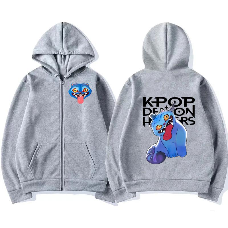 K-pop Demon Hunters Film Zipper Hoodie Men Women Long Sleeve Fashion Retro Zip Up Sweatshirt Fleece Coats Oversized Hoodies