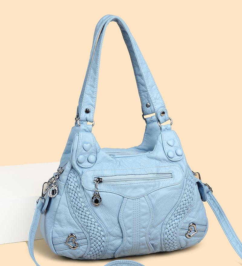 Schoolbag Women's Sky Blue Leather Top-Handle Bags Luxury Designer Handbag And Purse Solid Color Shoulder Crossbody Bag Travel Commuter Sac