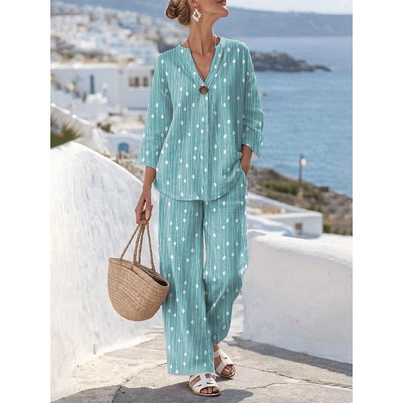 New European and American style sleeveless digital printing wide-leg pants set women's summer casual fashion two-piece set trendy
