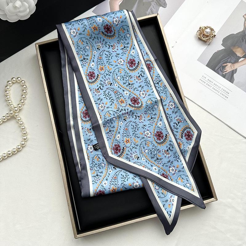 Double-sided Long Strip Small Silk Scarf Women's Professional Wear Spring and Summer New Decorative Small Scarf Tied Hair Band Streamer