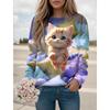 Fashion Women's Cute Cat Graphic Sweatshirt 3D Printed O-Neck Long Sleeve Tops Women's Apparel Y2K Streetwear Fall Pullover