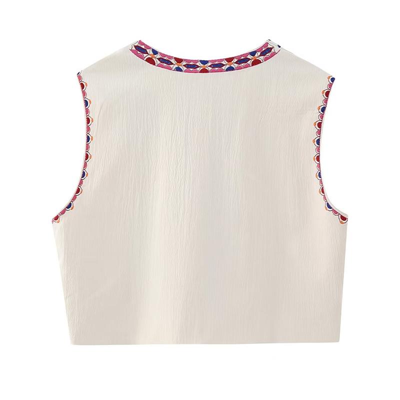 Frauen Vintage Floral Gestickte Offene Taille Mantel Damen Nationalen Stil Weste Jacke Outfits Casual Urlaub Crop Top