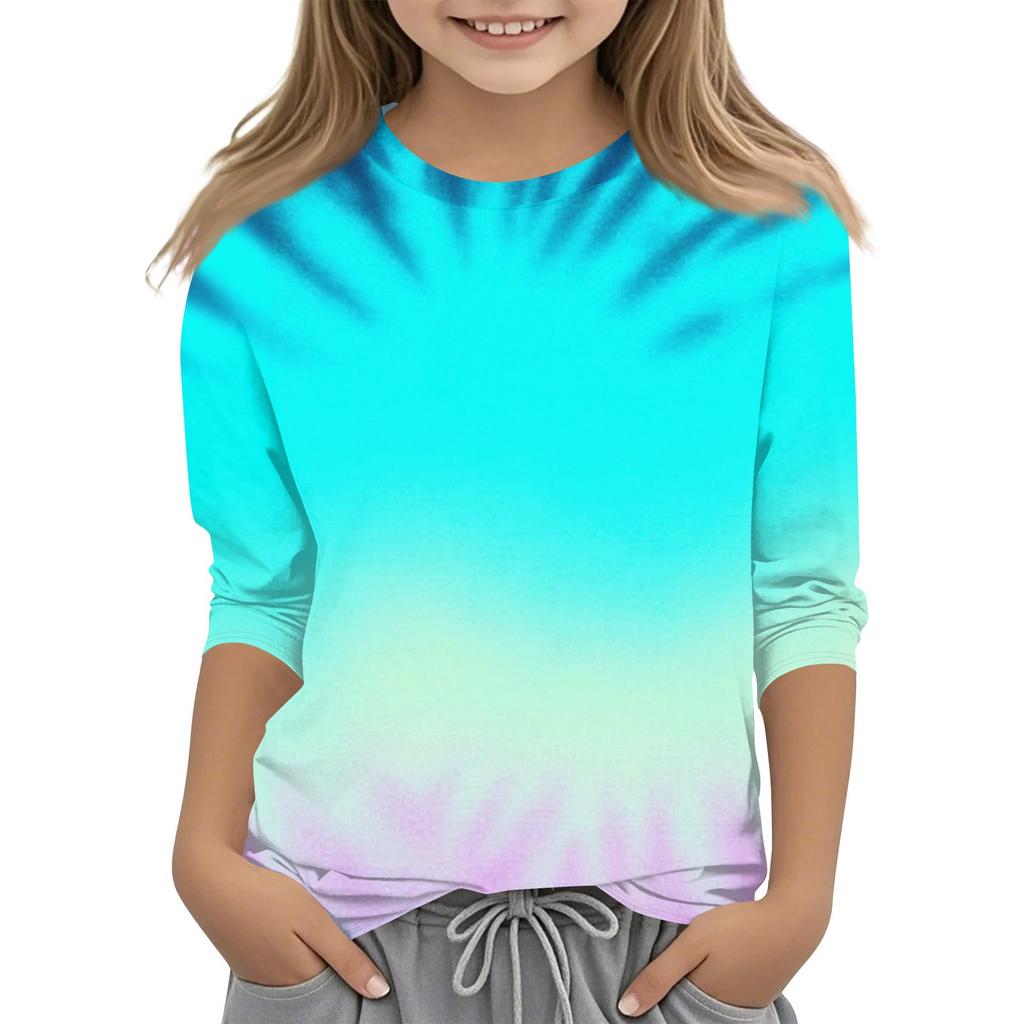 Children's 3/4 Sleeves Printed O-neck Top Everyday Casual T-shirt