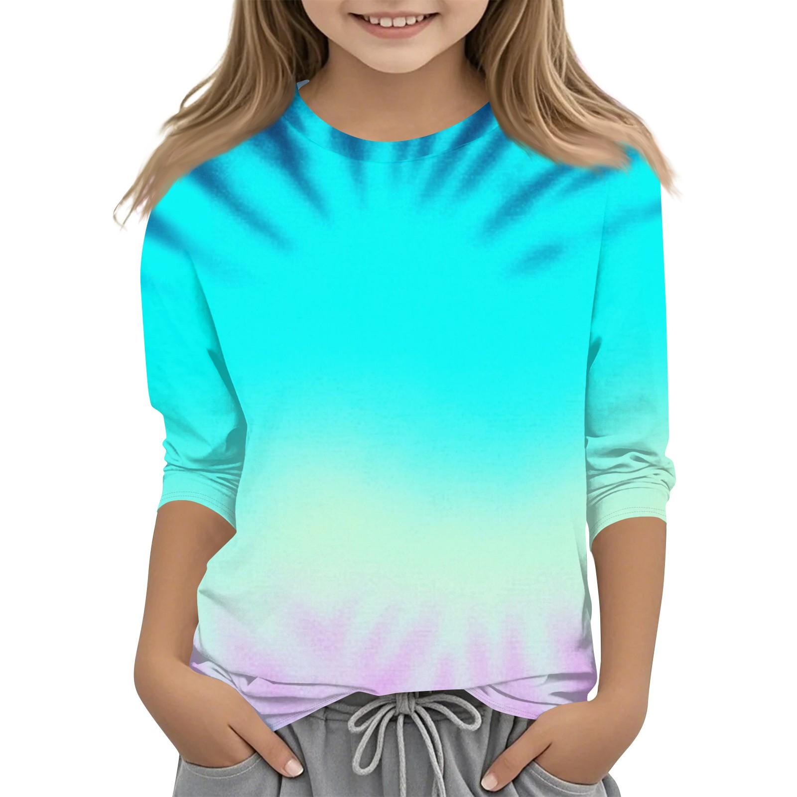 

Детская футболка с круглым вырезом и принтом, рукава 3/4, повседневная футболка 150 циан