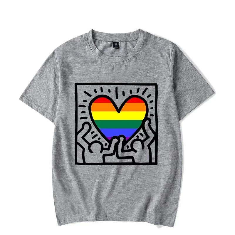 Rainbow Heart Print TShirt LGBT Pride Month T Shirts Lesbian Gay Bisexual Transgender Queer Y2k Tops Tee Cute Oversized T Shirt