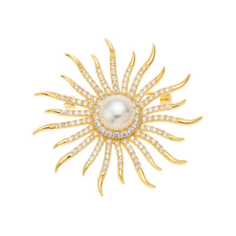 

Unique Sparkling Sunflower Brooch For Women Luxury Big Pearl Brooch Pins Jewelry Dress Suit Accessories Wedding Gifts onesize