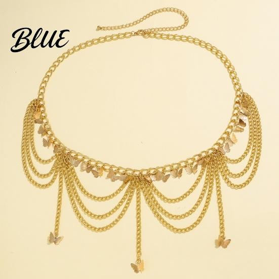 Waist Chain Metallic Solid Color Heart Pendant Multi Layer Tassel