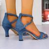 Fashion Ladies Shoes 2024 Ankle Buckle Strap Women's Sandals Cover Heel Dress Sandals Women Narrow Band Med Heel Plus Size Shoes Female