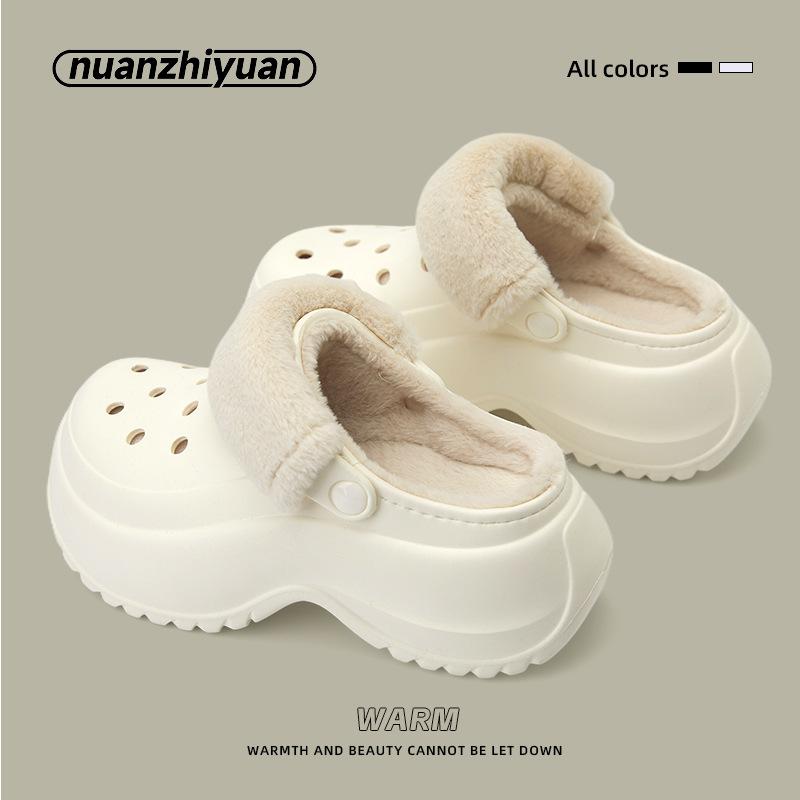 Thick-soled hole shoes winter velvet warm Internet celebrities fashion versatile indoor height EVA simple outer cotton slippers