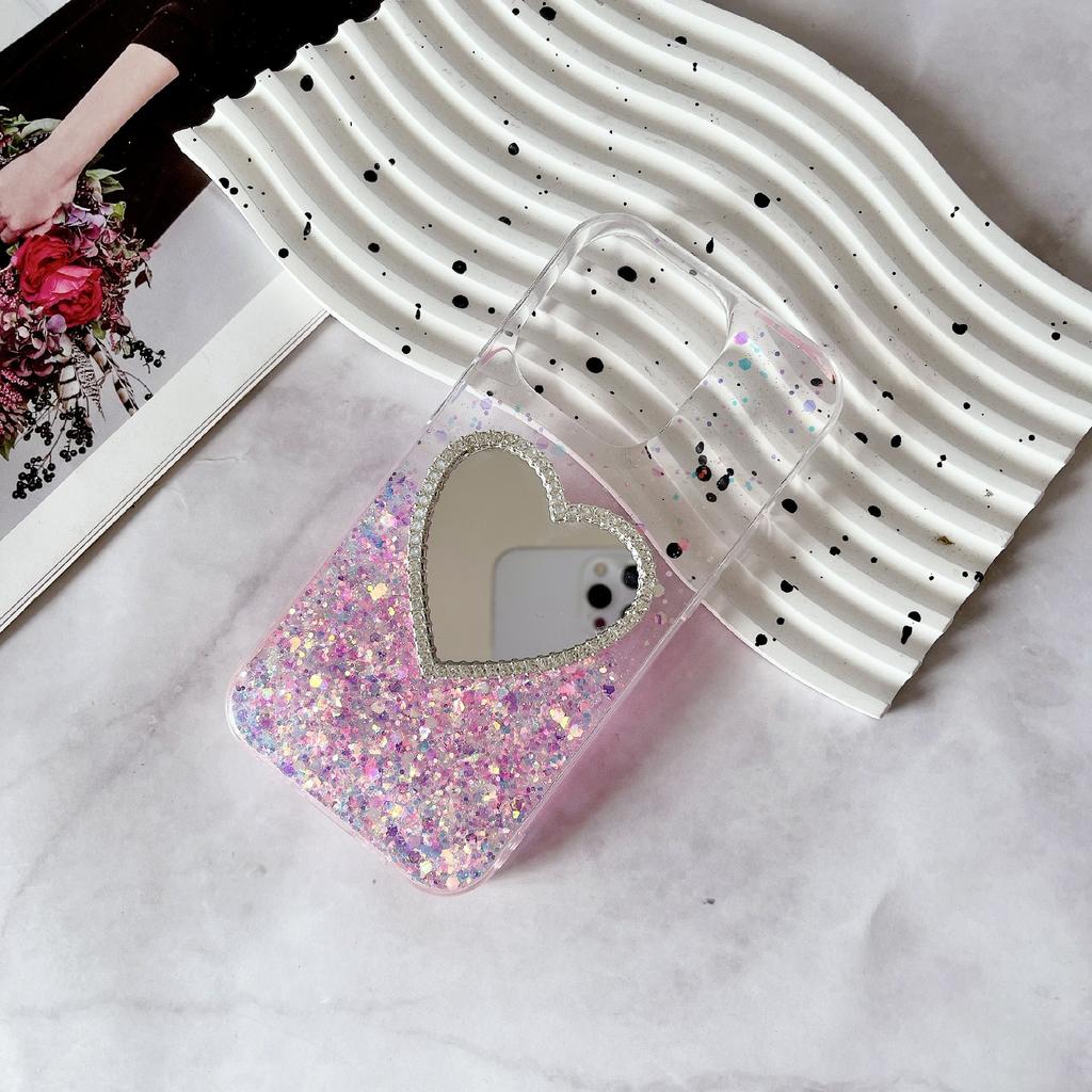 For iPhone 14 Pro Max Case Glow In The Dark Epoxy TPU Phone Cover Mirror Design