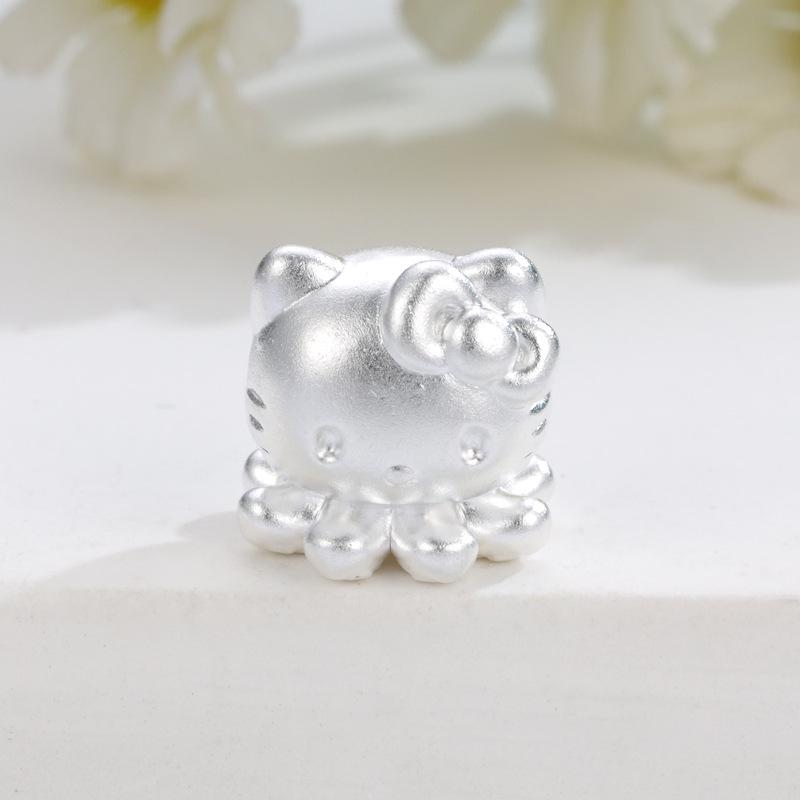 Sterling Silver 999 Hello Kitty Octopus Beads and KT Cat Head Charm for DIY Bracelet Accessories