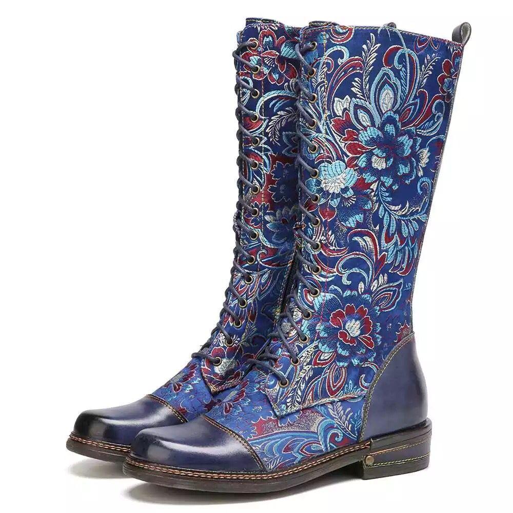 Botas de montar de diseño de flores de mujer Moda Retro Estilo étnico Botas  del medio Botas largas de cuero casual comprar a buen precio — entrega  gratuita, reseñas reales con fotos —