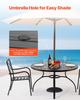 Outdoor Patio Dining Table, 120cm Round Metal Steel Slat Backyard Bistro Tables, with 38mm Umbrella Hole, Outside All-Weather Large Furniture for Lawn