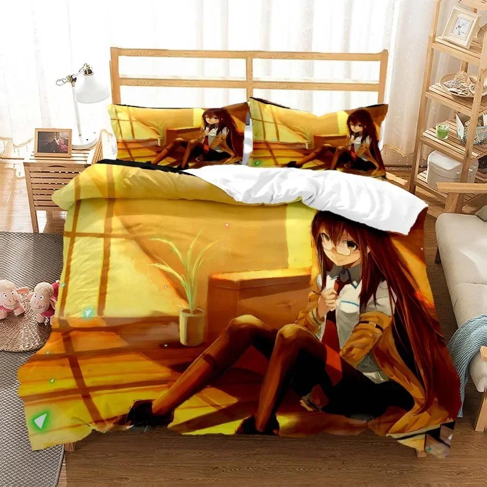 Comforter Steins Gate Digital Printed Polyester Bedding Set For Boys And Girls Three Piece Comfortable Soft Couple Gift Bedding Set