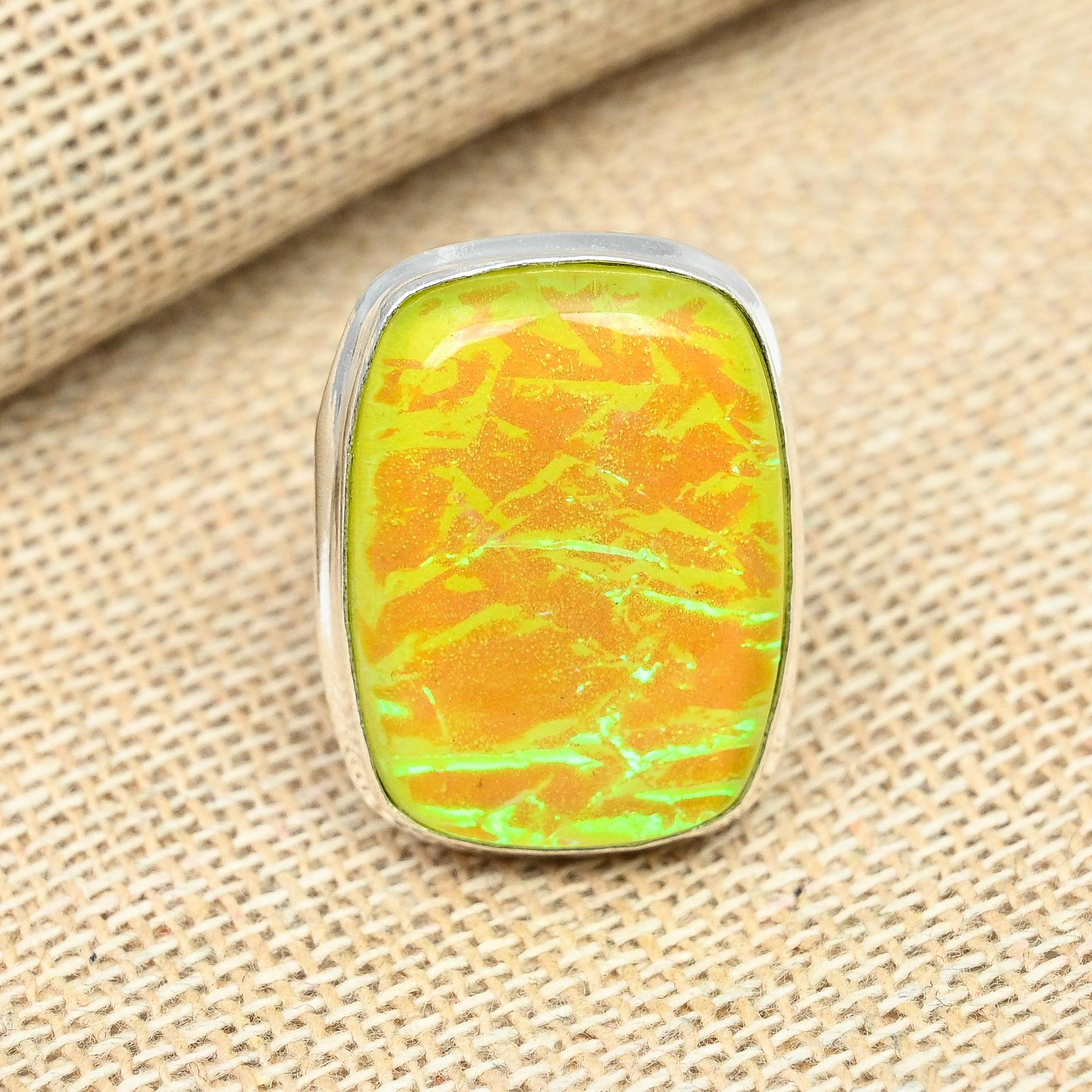 

Желтый австралийский тройной опаловый драгоценный камень стерлингового серебра 925 пробы ювелирные изделия ручной работы красивое кольцо для нее 12 жёлтый