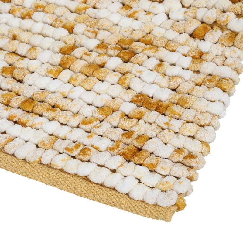 Dulton Chenille Handloom Mat 400 X 600mm Yellow Comfortable To the Touch Bath Mat Foot Towel Handwoven Yellow White RN-0496-60YL
