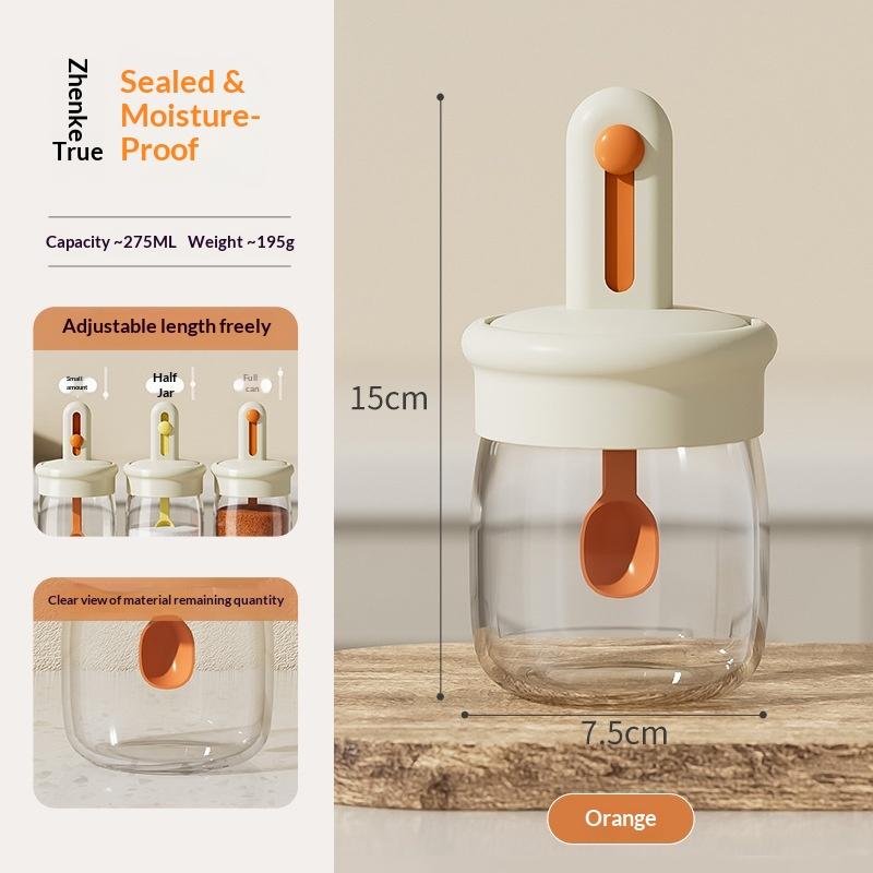 Glass Retractable Seasoning Jar, Spoon Lid Integrated Seasoning Box, Home Kitchen Seasoning Distribution Bottle, Sealed Salt Jar